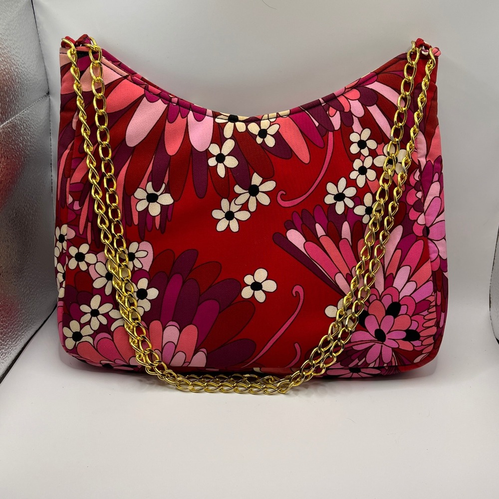 BINDYA Shoulder‎ Bag Red Pink Floral Chain Strap Made in New York
